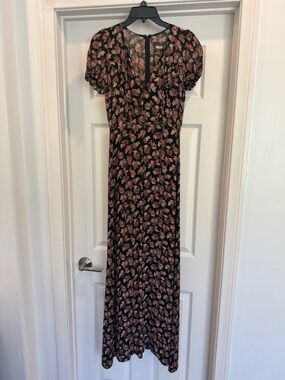Reformation Black Maxi Dress with Pink Floral Print